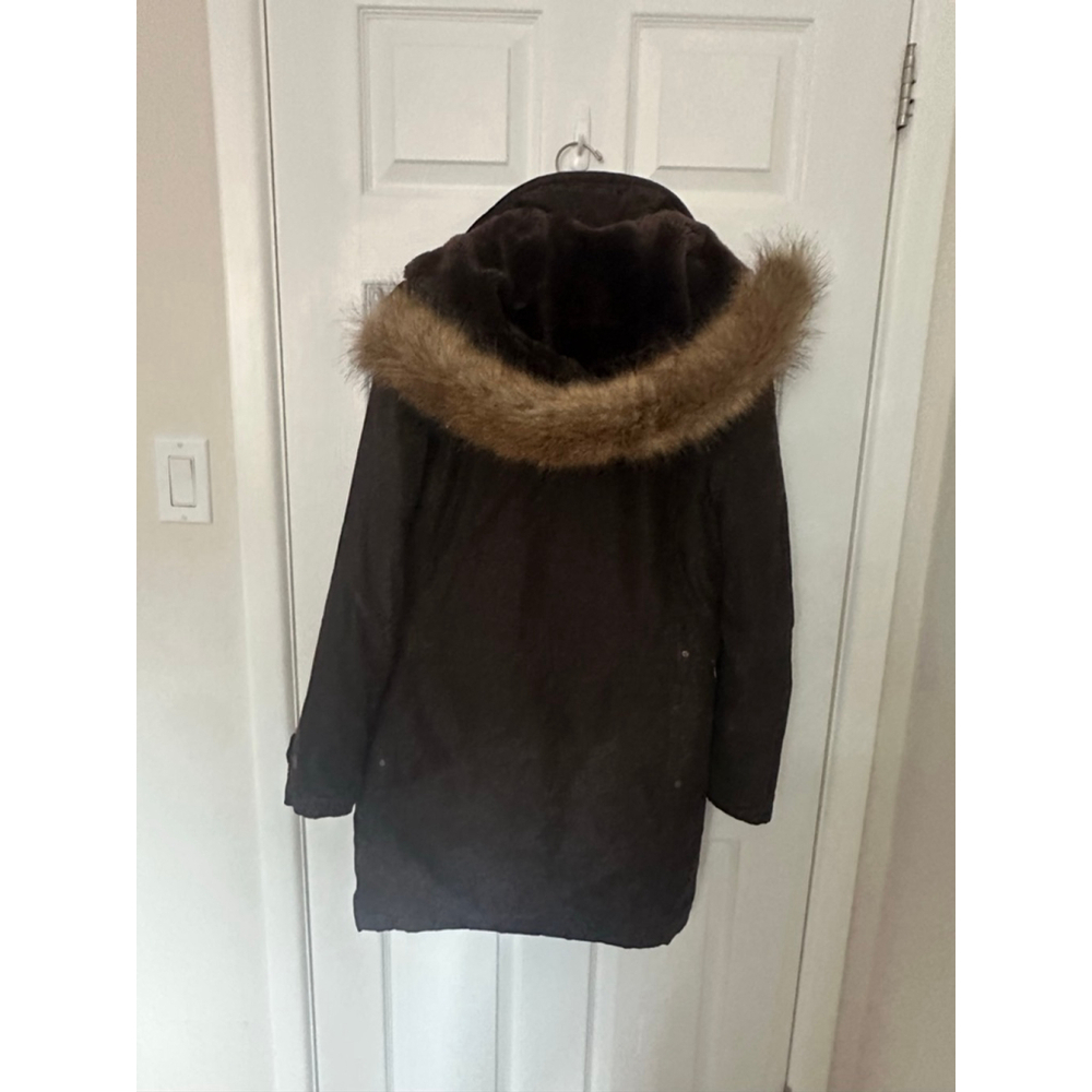 Women's TNA Brown Parka Jacket with Faux Fur Hood, Size M - Picture 5 of 6